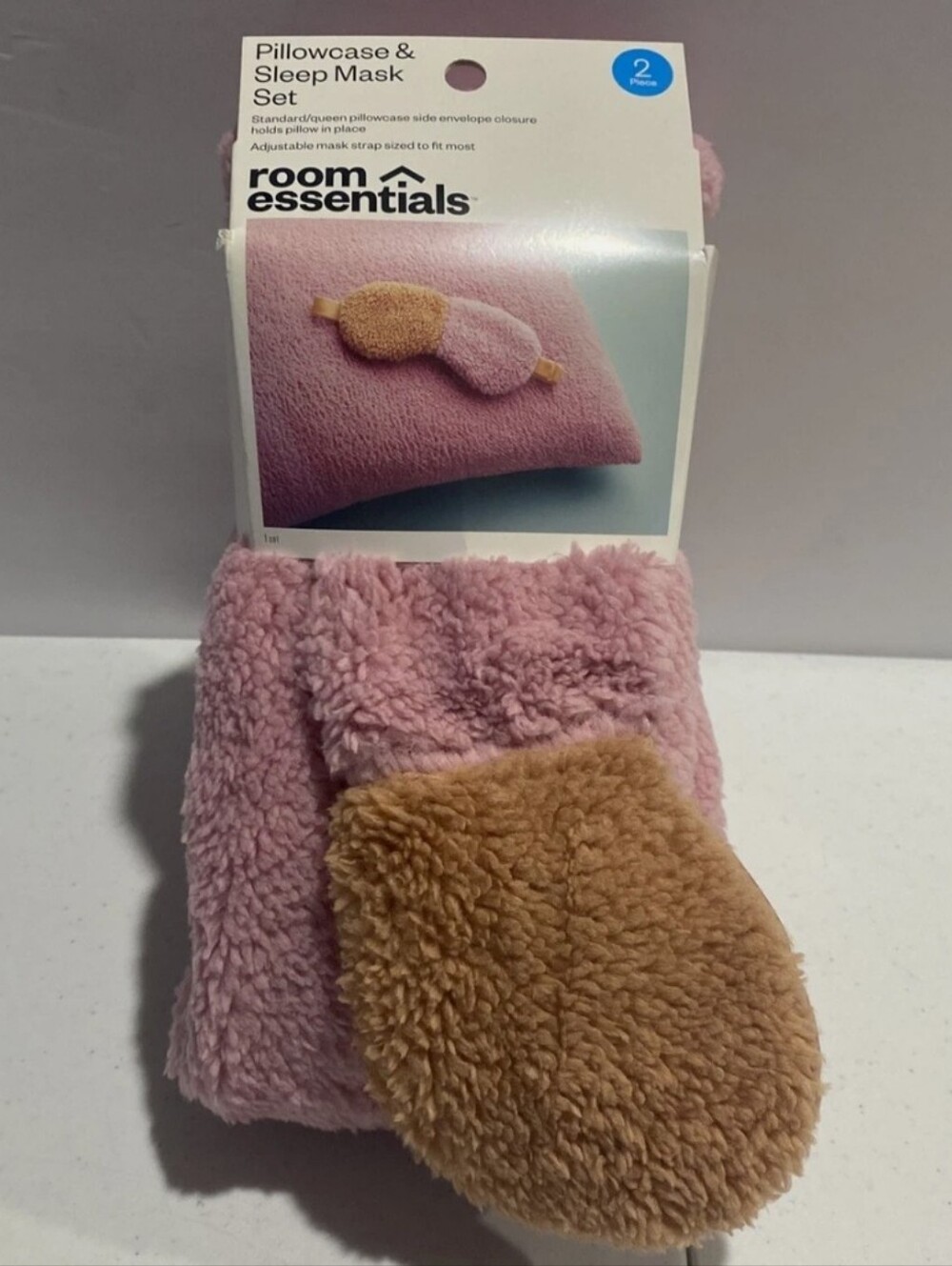 Standard Cozy Bundle Pink/Rust Pillow Case & Eye Mask - Room Essentials